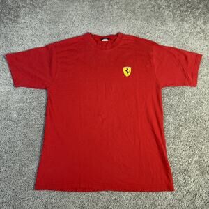Ferrari Shirt Mens L Red Shield Logo Graphic Crew Neck Cotton Short Sleeve